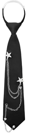 Mantieqingway Ties for Women Men, Metal Chain Necktie Pre-Tied Adjustable Black Tie for Uniform, School, Shirt Accessory (Star Shape-Silver-Black)