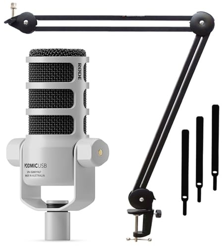 Rode Podmic USB XLR Dynamisches Sprecher-Mikrofon Weiss mit keepdrum MS138 Gelenkarm-Stativ