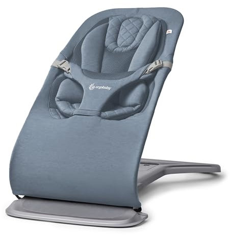 Ergobaby 3-in-1 Evolve Bouncer, Ergonomische Babywippe für Neugeborene ab Geburt bis zum Kleinkind, Babyschaukel mit Neugeboreneneinsatz (2,5 kg - 13,2 kg), Oxford Blue