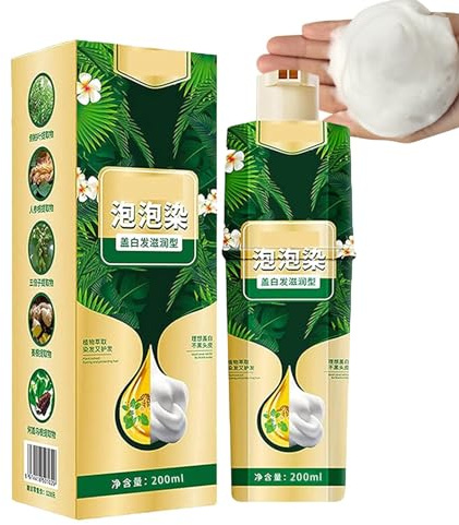 Shampooing Colorant Capillaire À Base De pl-antes À Bulles -Shampooing Colorant Capillaire Naturel 200 Ml, Extrait Végétal p-ur Pour Coloration Des Cheveux Gris Bubble Dye