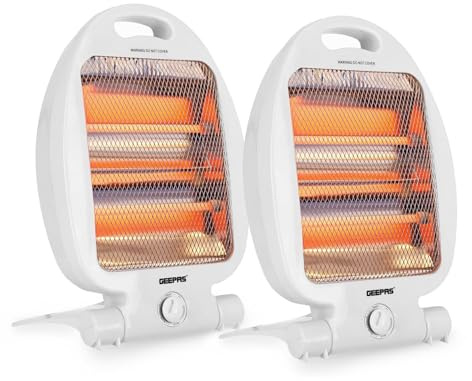 GEEPAS 800W Quartz Halogen Heater Pack of 2 Portable 2 Heat Level 400W/800W | Safety Tip Over Switch Ideal for Home Office Caravans and Garages, White