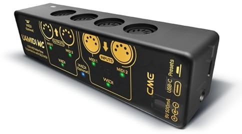 CME U4MIDI WC – Hybrid 2-In/2-Out MIDI-Interface mit Router, Filter & Mapper, optionalem WIDI Bluetooth MIDI und 9V-Standalone-Modus – Ideal für Gitarristen & Pedalboards