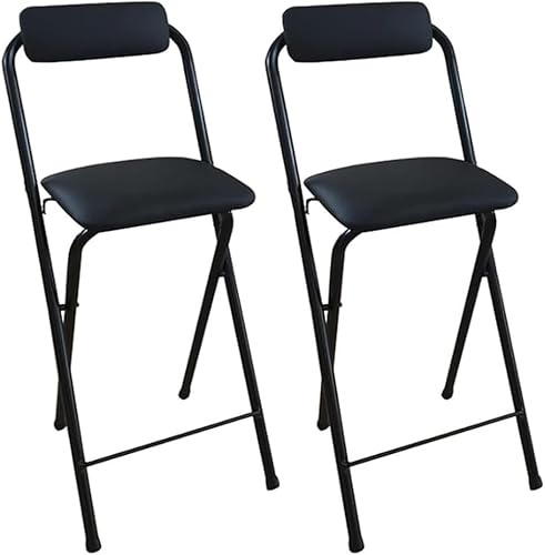 Sgabello pieghevole in pelle imbottito con schienale alto sgabelli da bar portatili e pieghevoli per cucina con piedini antiscivolo nero (set da 2 75 cm)
