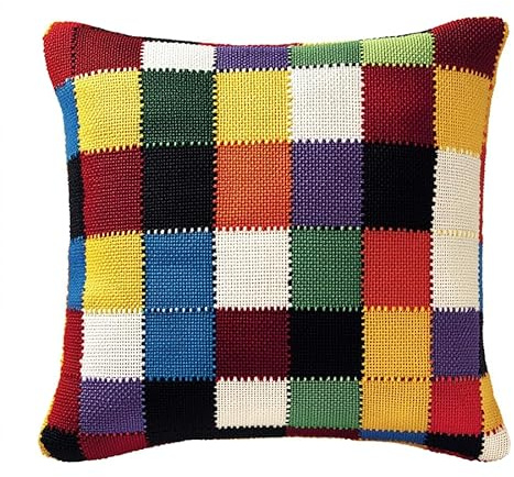 ANSIWEIGO Kits d'oreillers au point de croix estampillés,carrés géométriques peints,taie d'oreiller brodée 11CT,housse de coussin faite à la main,45x45cm,décoration de cadeaux