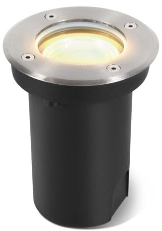 Vigevee Bodeneinbauleuchte für GU10, Bodeneinbaustrahler Aussen Led Runde, IP67-Wasserdicht Bodenstrahler, Drehbarer Bodenleuchten mit Lichtquelle, Warmes Weiß 3000K, Silber Gebürstet