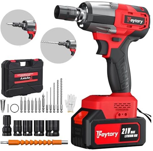 Cordless Impact Wrench550N.M，3-in-1 Impact Gun，21V High Torque Power Impact Driver，Impact Wrench 1/2 inch，4 Sockets,12 Drill Suitable for Cars and Homes