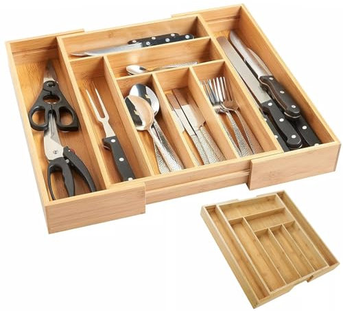 Lucn Extendable Bamboo Cutlery Tray Wooden Cutlery Tray Holder Kitchen Draw Tray