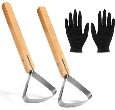 Gosknor Set di Strumenti per Raschiare la Pelle 2 Pezzi con Guanti, Coltello Fleshing in Acciaio Inossidabile 29cm Raschietto Pelle Strumenti Concia per Tassidermia Scarnitura