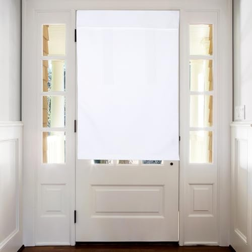 sourcing map Blackout Door Curtains, French Side Door Window Curtain for Privacy, Glass Patio Front Doors Sidelight Tie Up Shade, White, 26 x 39, 1 Panel