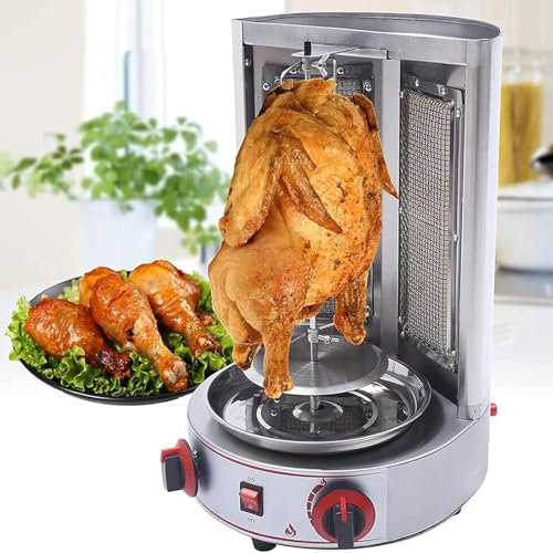 MObyat Griglia Girevole Verticale, Griglia Elettrica Kebab in Acciaio Inossidabile con 2 Bruciatori, Interruttore Indipendente a Doppio Controllo/Ruotabile a 360°, Feste in Cucina di Ristoranti