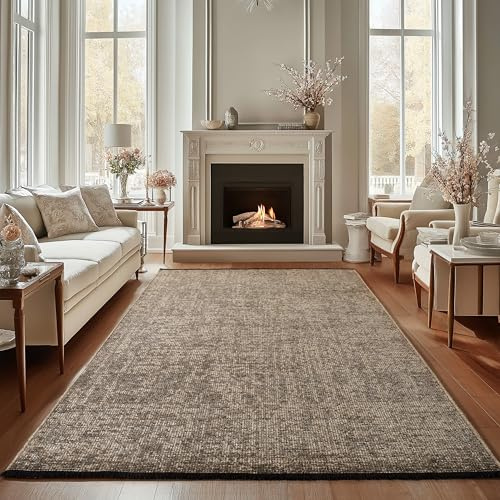 Carpettex Chenille Teppich Baumwolle Beige 240x340 cm Boho-Stil, Vintage Kelim, Waschbar, Kurzflor, rutschfest & Weich, Einfarbig Meliert, Für Wohnzimmer, Schlafzimmer, Büro & Küche