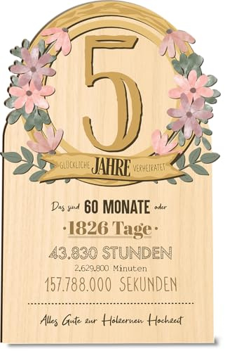 Hölzerne Hochzeit Karte 5. Jahre – Hölzerne Hochzeit Holzkarte - Hochzeitkarte - Hölzerne Hochzeit Geschenk, Geschenke zur Hölzernen Hochzeit, Geschenk Holz, Geschenk zum 5 Hochzeitstag