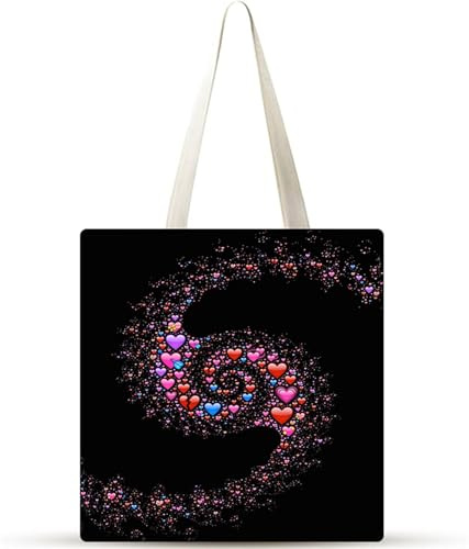 Cekog Corazón de amor de dibujos animados Bolsa de Lona 38x34cm Tote Bag sin Cremallera,juego de 1 Canvas Tote Bags para Mujer,Plegable Bolso de Mano Lavable para Compras,Vida Cotidiana,Viajes