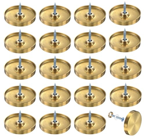 M METERXITY 20-Pack Screw Covers Caps, 1.57 Dia Stainless Steel Brushed Mirror Decorative Screws Cap Nails Fasteners for Sign Advertising Hardware/Bathroom Upholstery Head Covers [Gold Tone]