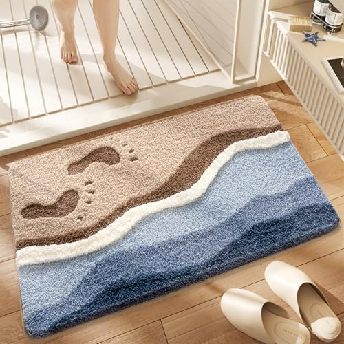 Loismood Süßer Badezimmerteppich Ozean-Motiv, super saugfähig, maschinenwaschbar, rutschfest, Flauschiger Teppich für Dusche, Schlafzimmer und Wohnzimmer, 50 x 80 cm, Fußabdruck