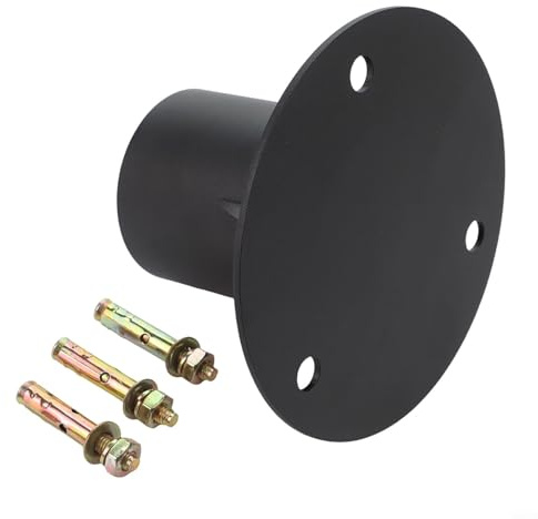 Honseadek Steel Chain Link Fence Post Base Floor Flange Mount Bracket, Ground Mount Post Anchor, Fence Post Floor Flange with Side Fixing Screws for Garden Fence Posts Lamp(78MM)