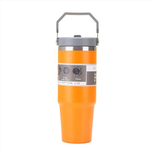 30 oz (890ml) Insulated Tumbler with Handle – Stainless Steel Vacuum Travel Mug, 2-in-1 Flip Lid & Foldable Straw, Leakproof Thermal Cup for Coffee & Water, Keeps Drinks Hot/Cold 12+ Hours, Cup Holder