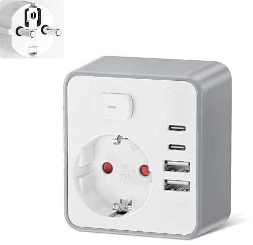 5-in-1 USB Steckdose, PD20W Steckdose mit USB für Home Office | PD20W Schnellladung Steckdose mit Schalter Steckdosenadapter USB