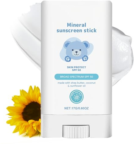 Bâton de Crème Solaire SPF 50, Crème Solaire pour Bébé Enfants SPF 50, Bâton Visage Anti UV, Légère et Résistante à L'eau,Très Haute Protection UVA & UVB pour Peaux Sensibles