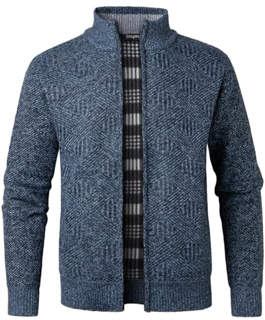 Btmpmcs Homme Cardigan Automne d'hiver Chaud Pulls Épais Veste en Maille Manche Longue Ouvrez-Front Zippé Gilet Chandail Décontractée col Montant Grosse Tricoté Sweatshirt Doublé en Polaire Sweater
