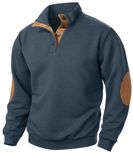 Bastwahl Pull Homme Hiver,Pull Camionneur Col Homme Sweatshirt en Micro Fleece Polaire À Manches Longues Chaud Maillot De Chasse Survêtement Et Boutons French Terry Sweat Pull-Over Automne Hiver