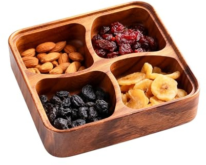 Cuenco Dividido Para Snacks,Bandeja Organizadora Suave Y Segura De 4 Compartimentos,Cuenco De Madera Para Servir - Para Familia Amigos Mujeres Nueces Fruta Seca Hogar Cocina Fiesta Interior Sala De Es