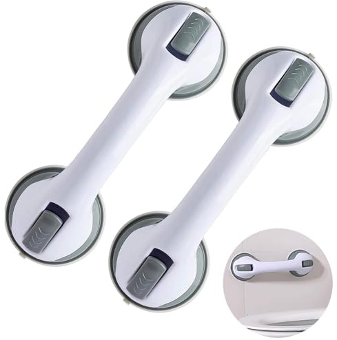 2 Stück Haltegriff mit Saugnapf Ohne Bohren, Duschgriff Saugnapf, Extra Starker Halt 110 KG, für Senioren als Badewannengriff mit Saugwarnung und rutschfestem Griff, abnehmbar, 30 cm
