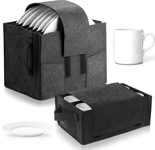 2PCS Aufbewahrungsboxen für Teller und Becher, Tragbares Filz Set für Wohnwagen Geschirraufbewahrung Filz Campinggeschirr Aufbewahrungstasche für Wohnmobil Schrank Küchengeschirr Schutz (Dunkelgrau)