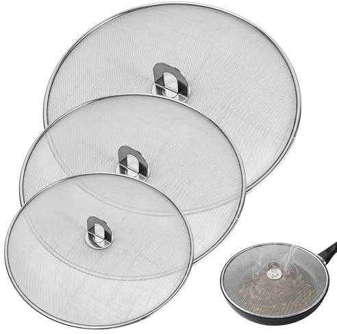 3PCS Splatter Screen for Frying Pan, Stainless Steel Grease Splatter Guard | Cooking Mesh Splatter Screen Scald Oil Proof Strainer (10 inch, 11.5 inch, 13 inch)