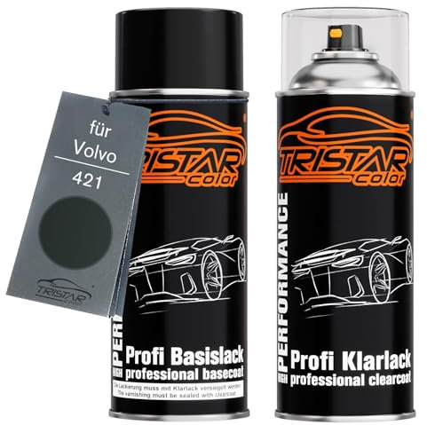 TRISTARcolor Autolack Spraydosen Set für Volvo 421 Dark Olive Perl Basislack Klarlack Sprühdose 400ml