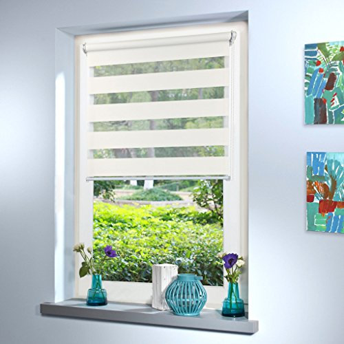 Doppelrollo nach Maß, Maßanfertigung Klemmfix nach Maß zum klemmen ohne bohren klemm Duo Rollo Rollo nach Maß, für Fenster und Türen, Klemmfix ohne Bohren (160cm Höhe x 130cm Breite / Off White)