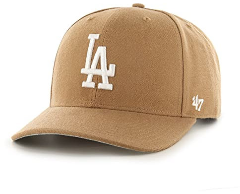 '47 MLB Los Angeles Dodgers Cold Zone MVP DP Unisex-Baseballkappe, Verstellbar, Hochwertiges Design, White Logo, Camel