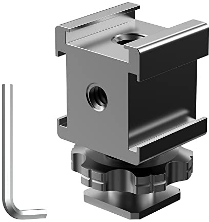 Triple Cold Shoe Mount Adapter, Cold Shoe Adapter Extension Bracket,Cold Shoe Mount Adapter with 1/4-20 & 3/8-16 Threads, Hot Shoe Mount for Camera DSLR Mirrorless Camcorder Mic LED Light Monitor