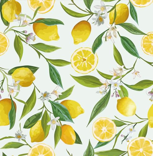 VEELIKE Självhäftande gul citron tapet vinyl 45 cm x 300 cm citrusblommor gröna löv skala av och klistra på kontaktpapper vattentätt avtagbar klibbig baksida plast för sovrumsskåp dekorationer