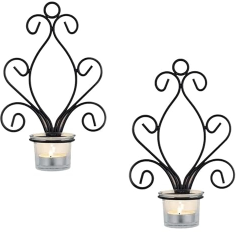 Wall Hanging Candle Sconces Set of 2 Iron Angel Wall Sconce Tea Light Candle Holder for Spa Message Aromatherapy Bathroom Yoga Room Votive Candle