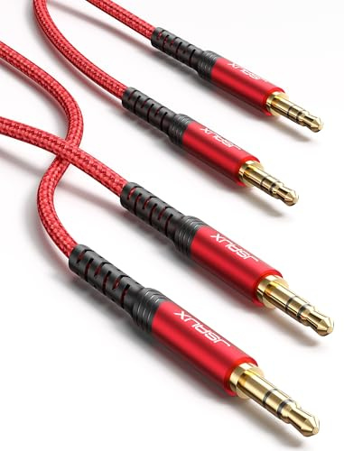 JSAUX Cavo audio Aux da 3,5 mm, in nylon per Samsung Galaxy S10 S9 S8, iPhone, Echo Dot, impianto stereo casa/auto, smartphone, lettori MP3 e altro ancora – rosso