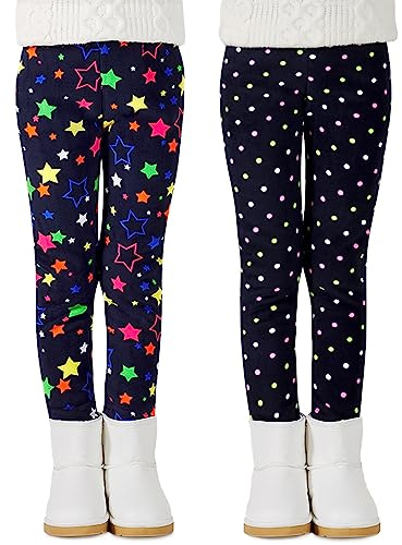 Adorel Girls Fleece Lined Leggings Winter Trousers Pack of 2 Dots & Stars 9-10 Years (Manufacturer Size 150)
