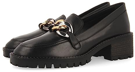 Mocasines Negros de Piel con Detalle de Cadena Multicolor para Mujer Viena