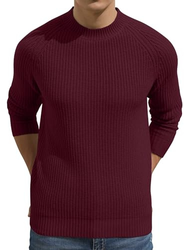 Sailwind Mens Jumpers Crew Neck Knit Long Sleeve Sweater Slim Fit Warm Lightweight Pullover for Winter and Fall (Wine Red, XL)