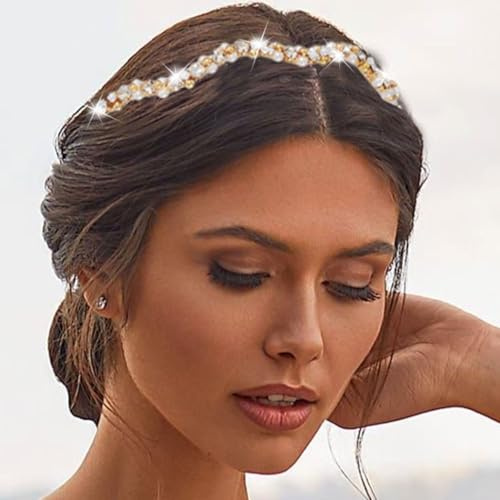 Zoestar Perlen-Haarband, gewellt, goldfarben, Vintage-Kristall, Haarbänder, Perlen, Haarreifen, Party-Haar-Accessoires für Frauen
