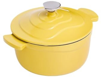 LVYUDS 1.4 Quart Gusseisen Topf, Binaurales Design Dutch Oven Kompatibel mit Gas Induktion Geeignet Auflauftopf Gedünstet Gerichte Wasserlos Küche (Color : Gelb)