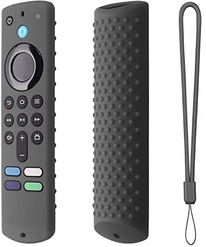 Stick Remote Cover, Silikon-Fernbedienungshülle für 2021 TV Stick 4K Max/Alexa Voice Remote 3rd Gen, Anti-Rutsch-Silikon-Schutzhülle mit Lanyard (Grey)