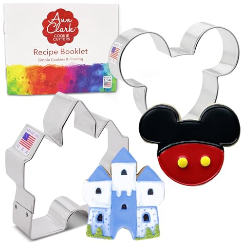 Ann Clark Juego de cortadores de galletas Magic Mouse de 2 piezas, fabricado en Estados Unidos, cabeza de ratón y castillo