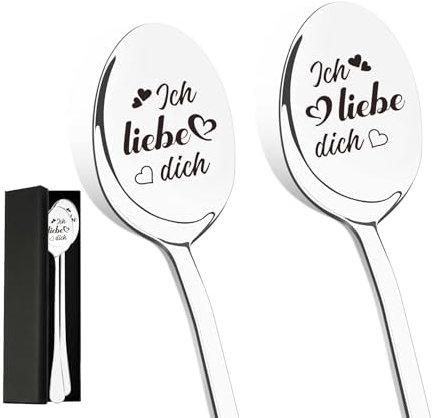 Ich Liebe Dich Löffel, Weihnachtsgeschenke für Ehefrau Ehemann, 2 Stück Kaffeelöffel mit Gravur für Freundin Freund, Thanksgiving Geschenk Jahrestag Geschenke für Mann Frau