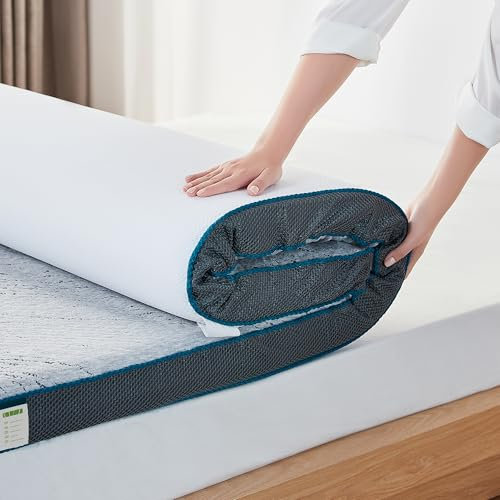LINSY HOME Sobrecolchón de Gel de 140 x 200 cm, 7,5 cm de Altura, de Gel y carbón de bambú, Espuma viscoelástica infundida, H2/H3, con Tejido de bambú Lavable