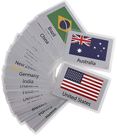 SIQITECHUK 32pcs Flash Cards Animals/Transportation/National Flags Waterproof Cognitive Flash Cards Educational Learning Tool(National Flags)