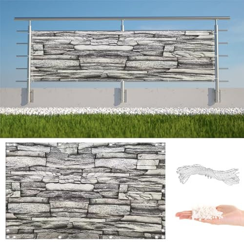 Outdoor1,2 x 6m 165g/m² UV-Schutz 96% Gartenzaun Sichtschutz mit Kabelbindern Streifen Stein-Design für Balkon Terrasse Terrasse