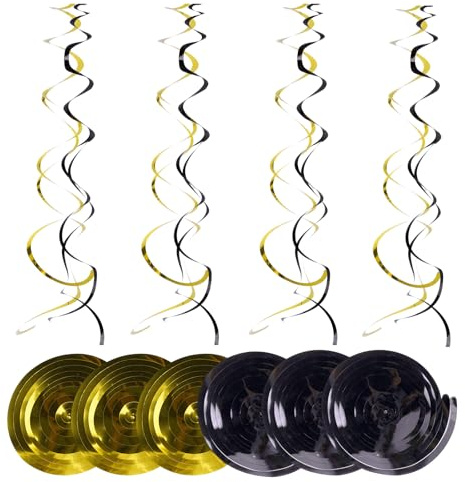 36 pezzi girelle decorative da appendere, stelle filanti, ghirlanda a spirale, colore nero, oro a spirale, stelle filanti per compleanno, matrimonio, Natale, feste, carnevale, baby shower, Capodanno