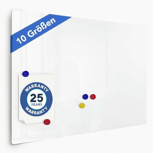Floordirekt Glasboard magnetisch & beschreibbar, Glas-Whiteboard inkl. 5 Magnete - Magnettafel für die Wand - Schreibtafel Magnetwand Tafel Pinnwand Memoboard für Küche (Weiß, 100 x 200 cm)