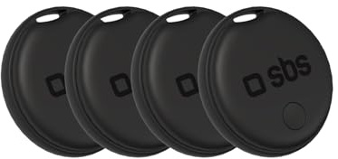 SBS Track My Dot Kit, Set med 4 Smart Tag-spårare kompatibla med Apple Find My (iOS) och Google Find Hub (Android), Hitta-objekt Sökare för Nycklar, CR2032-batteri Inkluderat, Nyckelringshål, Svart